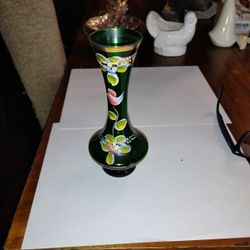Vintage Green Glass Footed Bud Vase
