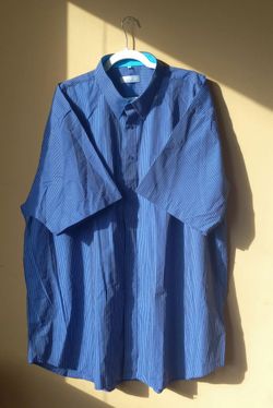 Vsx Men's Cotton Button Up Shirt  Blue Striped  Short Sleeve size 3XL / Big and Tall Extra Large top