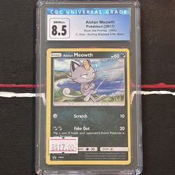 CGC NM/MINT+: ALOLAN MEOWTH C. HOLO BURNING SHADOWS 3-PK. BISTRS. SM43