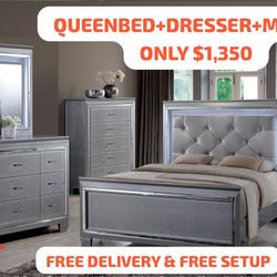 QUEEN BED + DRESSER+MIRROR ONLY $1350