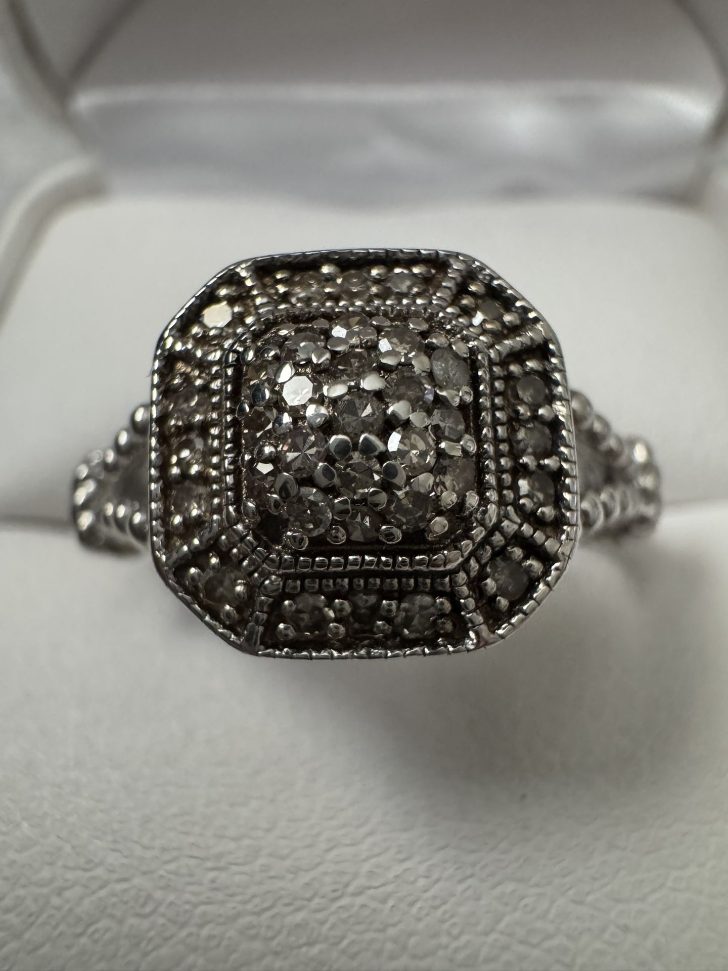 Sterling Silver ~1/4CTW Diamond Cluster Split Shank Ring Size 7