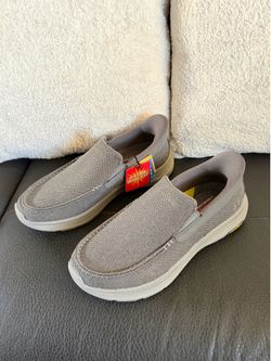 NEW-Skechers Slip Ins-Hands Free-Men’s 9.5 Extra Wide WW-Gray-205451WW-Goodyear-Memory Foam & Arch