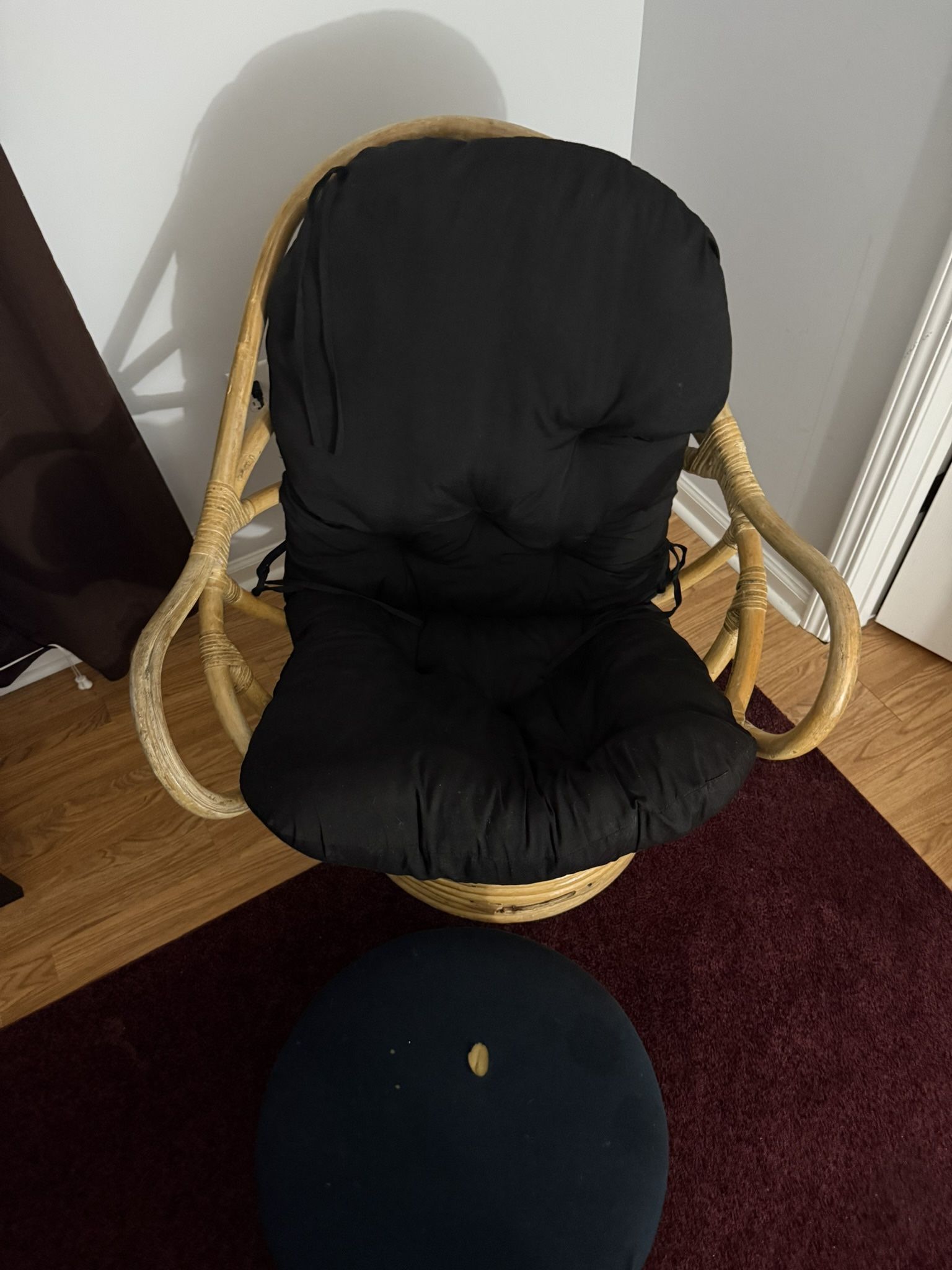 Vintage Rattan Swivel Chair W/ Ottoman