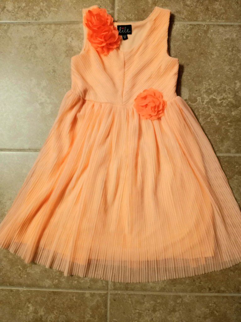 Sleeveless Coral Pleated Dress Little Girls Sz.6x