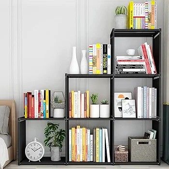 Bookcase Storage Bookshelves Floor Standing Shelves Decor Furniture for Home Office Living Room Bed Black (35.8L X 11.8W X 37.4H)