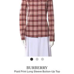 Burberry Plaid Long Sleeve Button Up Top