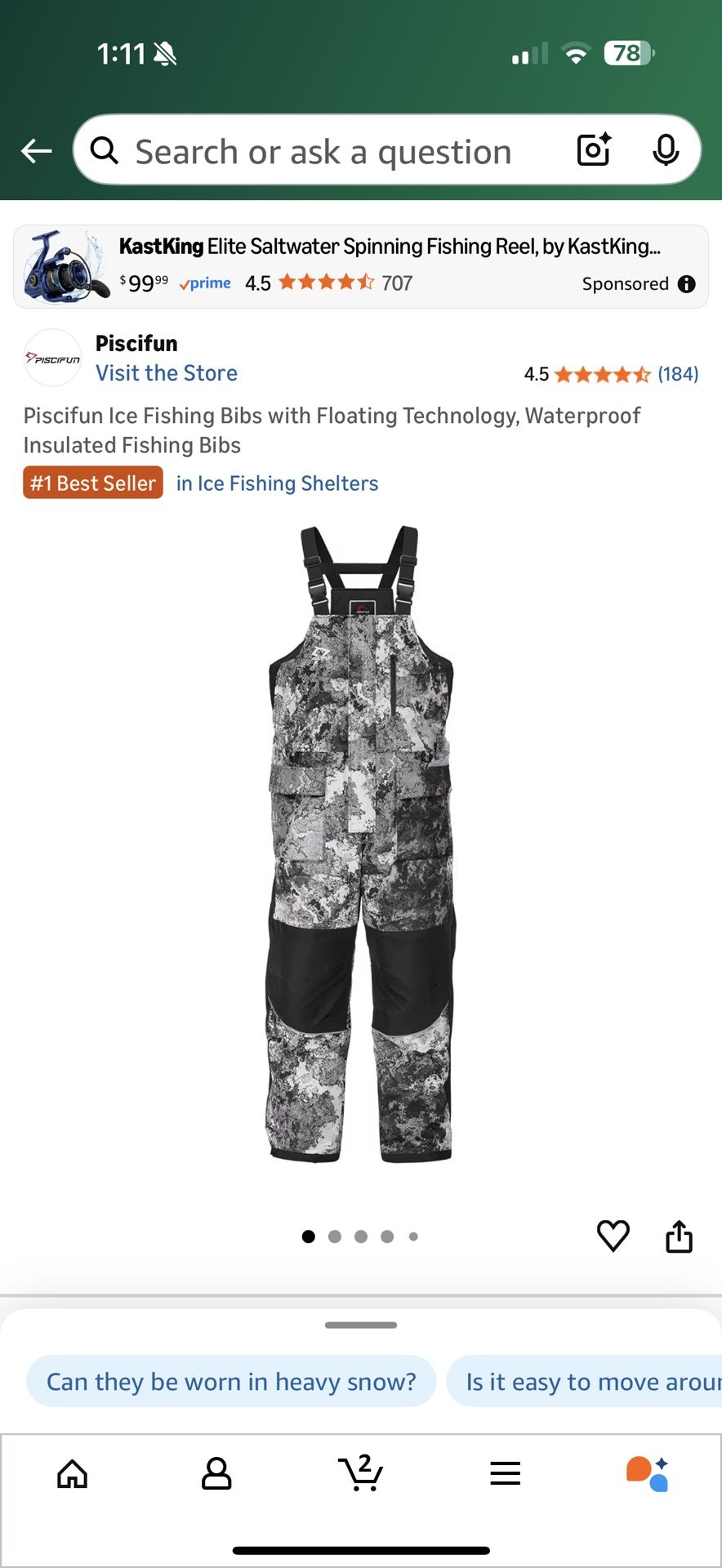 Piscifun Ice Fishing Bibs with Floating Technology, Waterproof Insulated Fishing Bibs