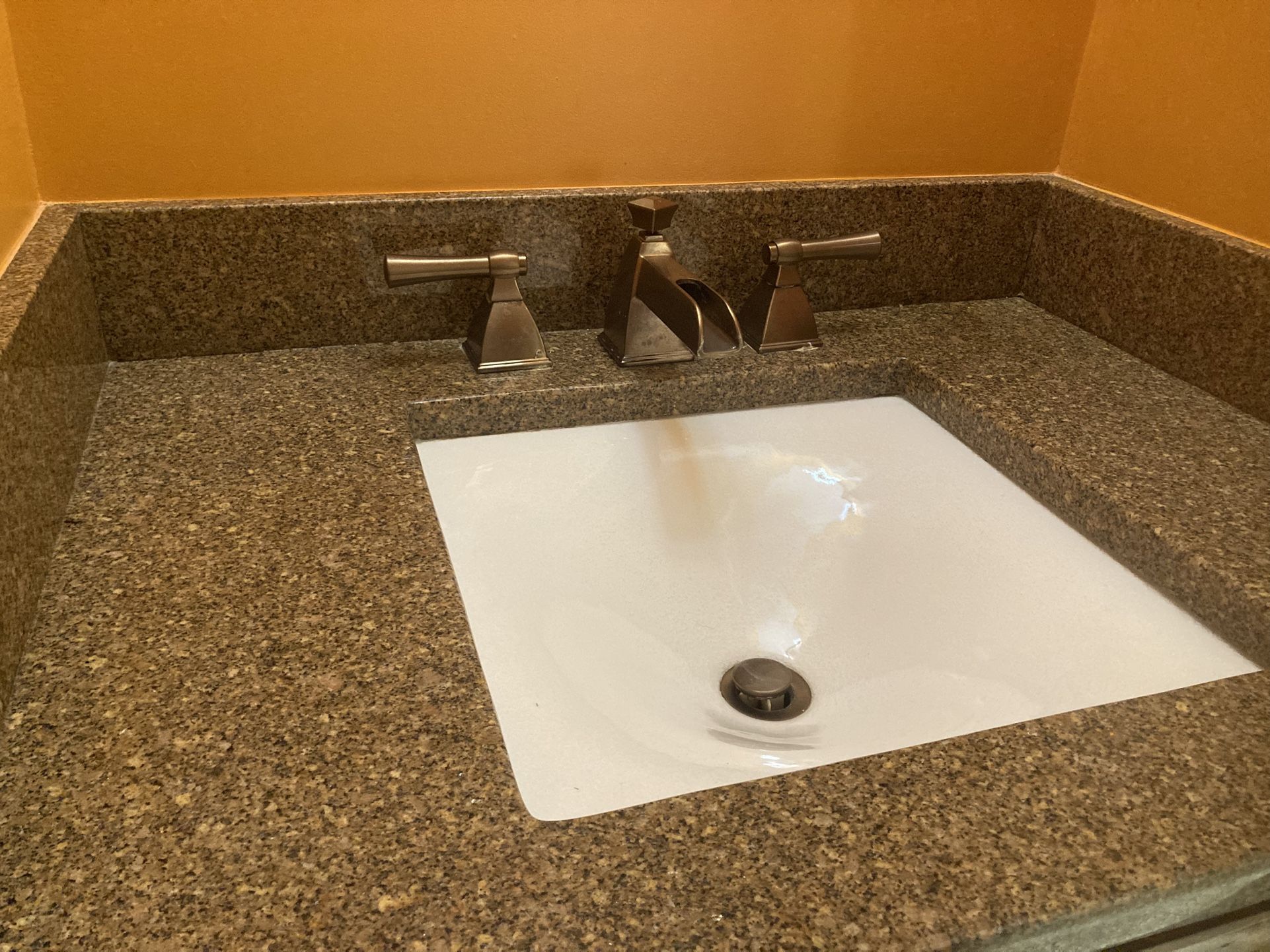 Bathroom sink/faucet With matching light set, toilet paper holder, towel rack and mirror.