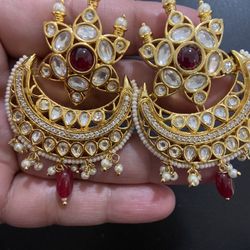 German Silver Gold Plated  Kundan Earrings 