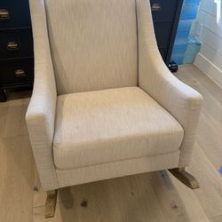 RH Baby & Child High-Back Slope Arm Upholstered Rocker – Linen, Drifted Oak Base