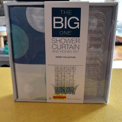 Fabric Shower Curtain And Hooks Set
