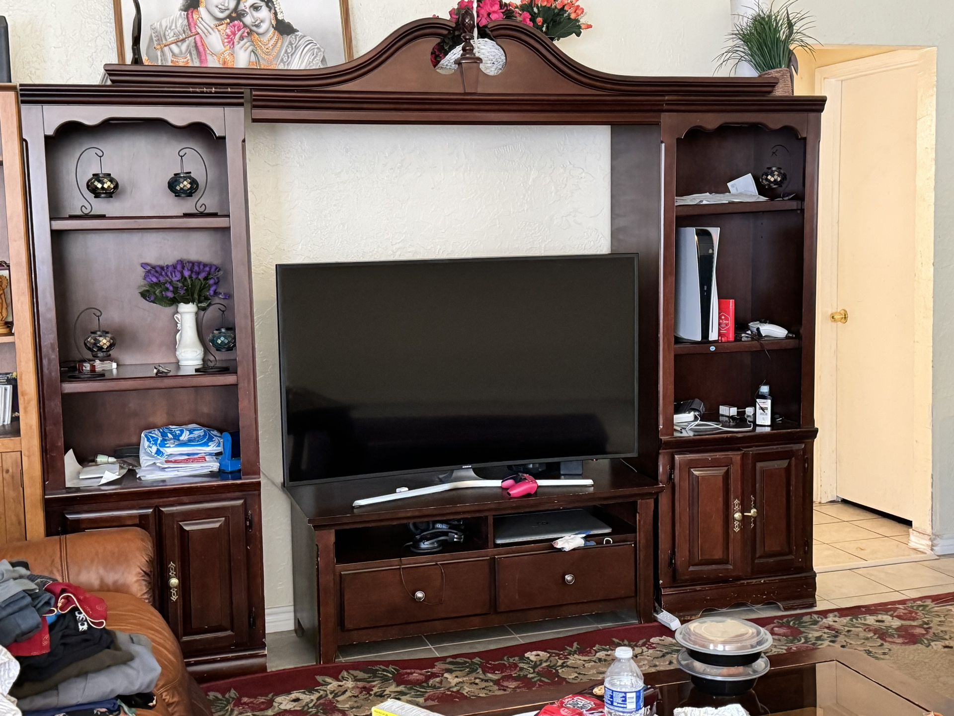 TV Stand And Wooden Framing Around It.