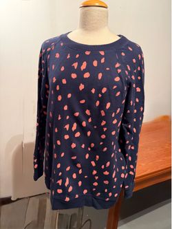 Women’s J. Crew Top Sweater Sweatshirt Navy Pink Long Raglan Slv Cotton Size XL