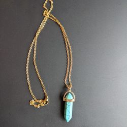 Green Turquoise Crystal Pillar Stone Necklace