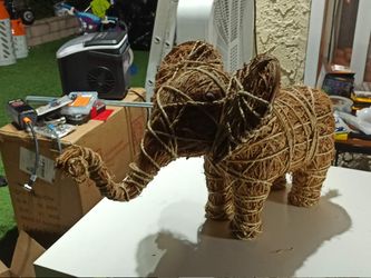 Woven Straw Elephant Figure