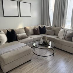 Sand Beige Fabric Sectional Sofa – 127″ L-Shaped (Left Arm Facing)