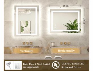 TETOTE Frontlit & Backlit LED Bathroom Mirror - 3 Color Dimmable Anti Fog Shatterproof