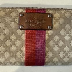 Kate Spade Neda Signature Stucco Canvas Red/Pink Street Noel Zip Around Wallet