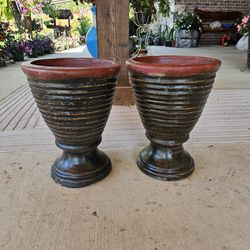 Small Dark Urns Clay Pots, Planters, Plants. Pottery, Talavera $55 cada una