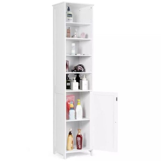 Multipurpose Freestanding 72Inch Storage Organizer With Door And open Shelves
