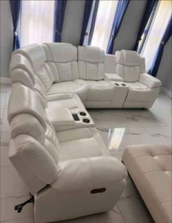 White Leather Power Recliner Sectional Sofa
