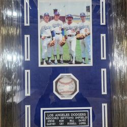 Dodgers Historic Infield 4X Signed,  JSA-Certified,  Deluxe-Shadowbox-Framed Baseball Display Piece 