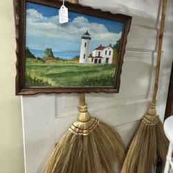 Vintage Framed Original Lighthouse Painting 