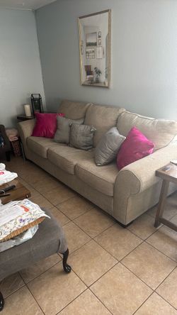 Beige Fabric 3-Seat Sofa