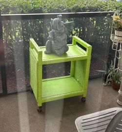 Cute Green Rolling Patio Garden Cart Wicker Can Be Repainted To Color To Suit You Rolling TV Stand 