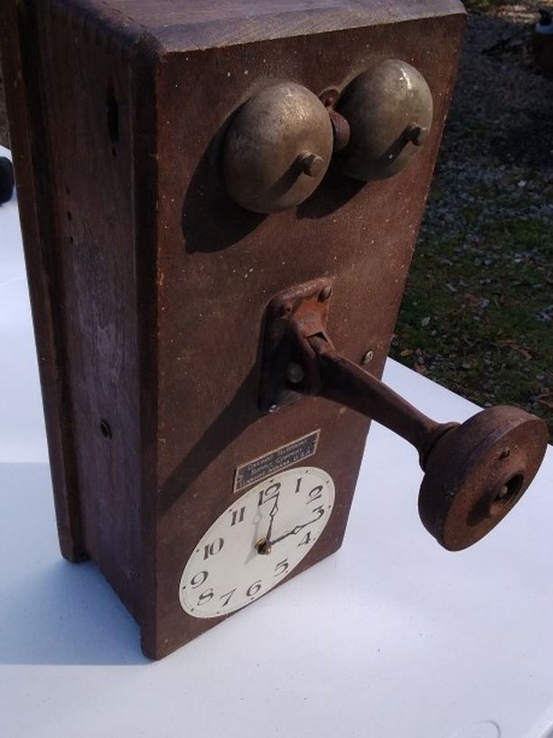 Antique Wood Telephone Repurposed Clock