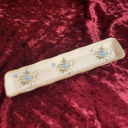 Vintage Hammersley & Co English Blue Floral Bone China Pen & Trinket Tray
