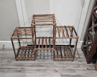2 Tier Wood Plant Stand with Ladder Design for Multiple Plants Outdoor Indoor Room and Patio