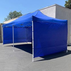 (Brand New) $225Heavy Duty 10x20 ft Canopy with (4 Sidewalls), Outdoor Patio Pop Up Tent Gazebo, Blue/White