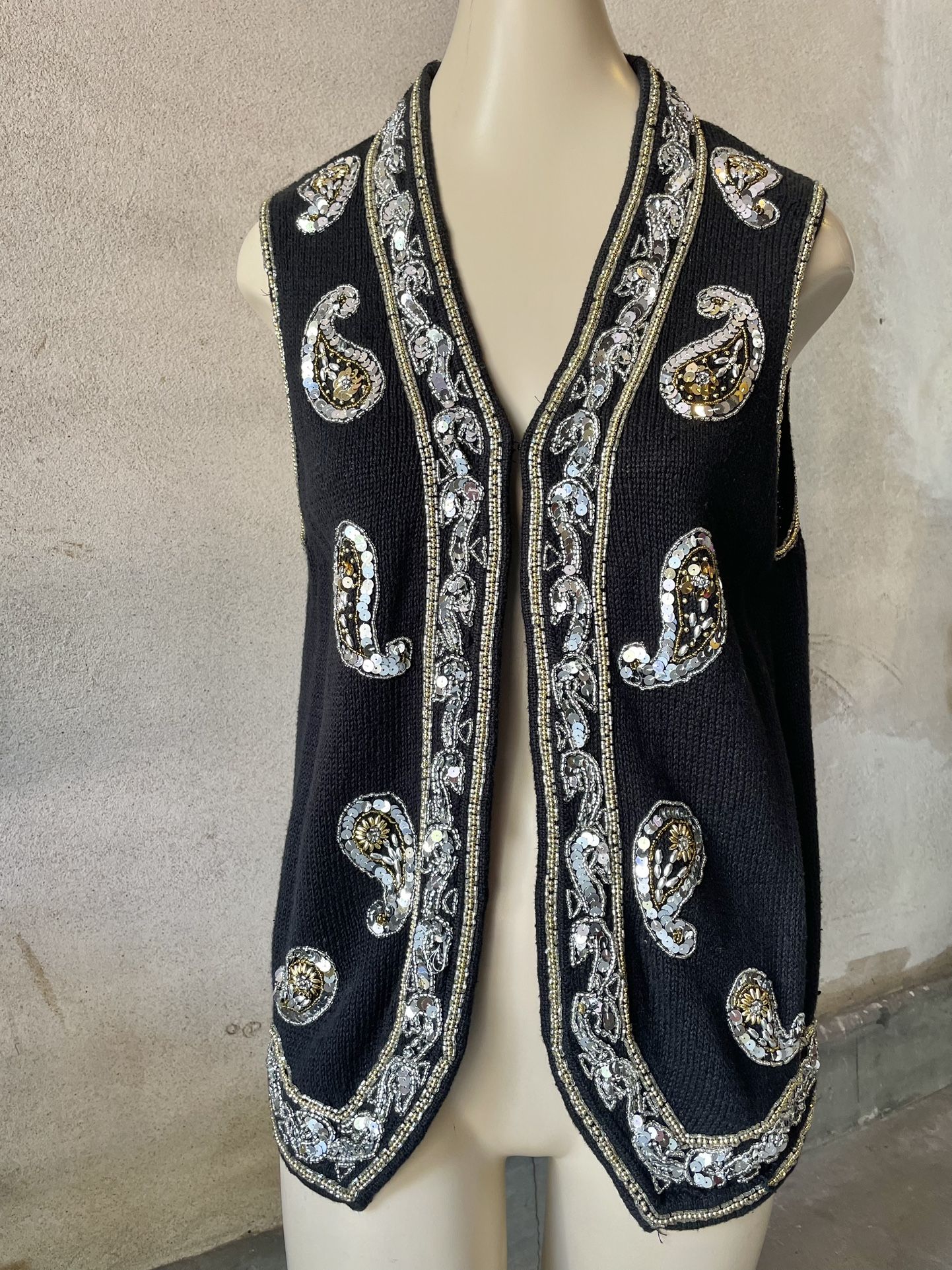 Exquisite Black Beaded Vest | M