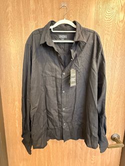 boohooMAN Regular Fit Long Sleeve Linen Shirt (Black; Large)