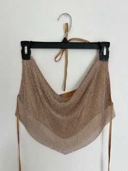 Gold Rhinestone Halter Neck Open Back Top
