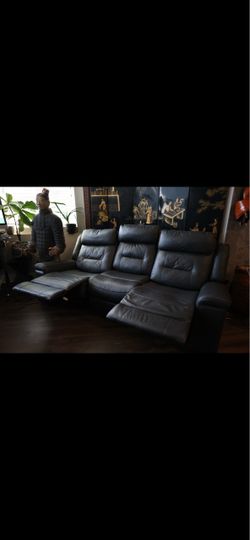 Gray Leather Reclining Sofa 3-Seater