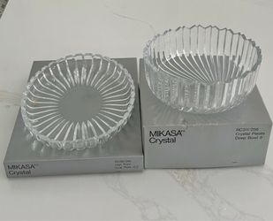 New 2 Pc Mikasa Crystal Pleats Bowl & High Point Oval Plate