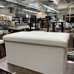 SONGMICS 30" Fleece Storage Ottoman Bench Storage Chest w/ Storage Tray - White  