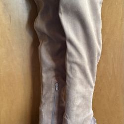 Aldo Winker Over the Knee Thigh High Suede Boots Nude Beige 6.5 Open Heel