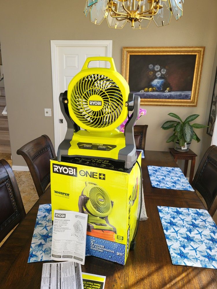 Ryobi ONE+ 18V Cordless 7-1/2 in. Bucket Top Misting Fan Kit with 1.5 Ah Battery and Charger