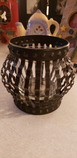 Bronze candle holder with glass insert 5w4t