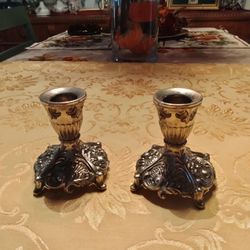 Pair of Ornate Silver Candlestick Holders