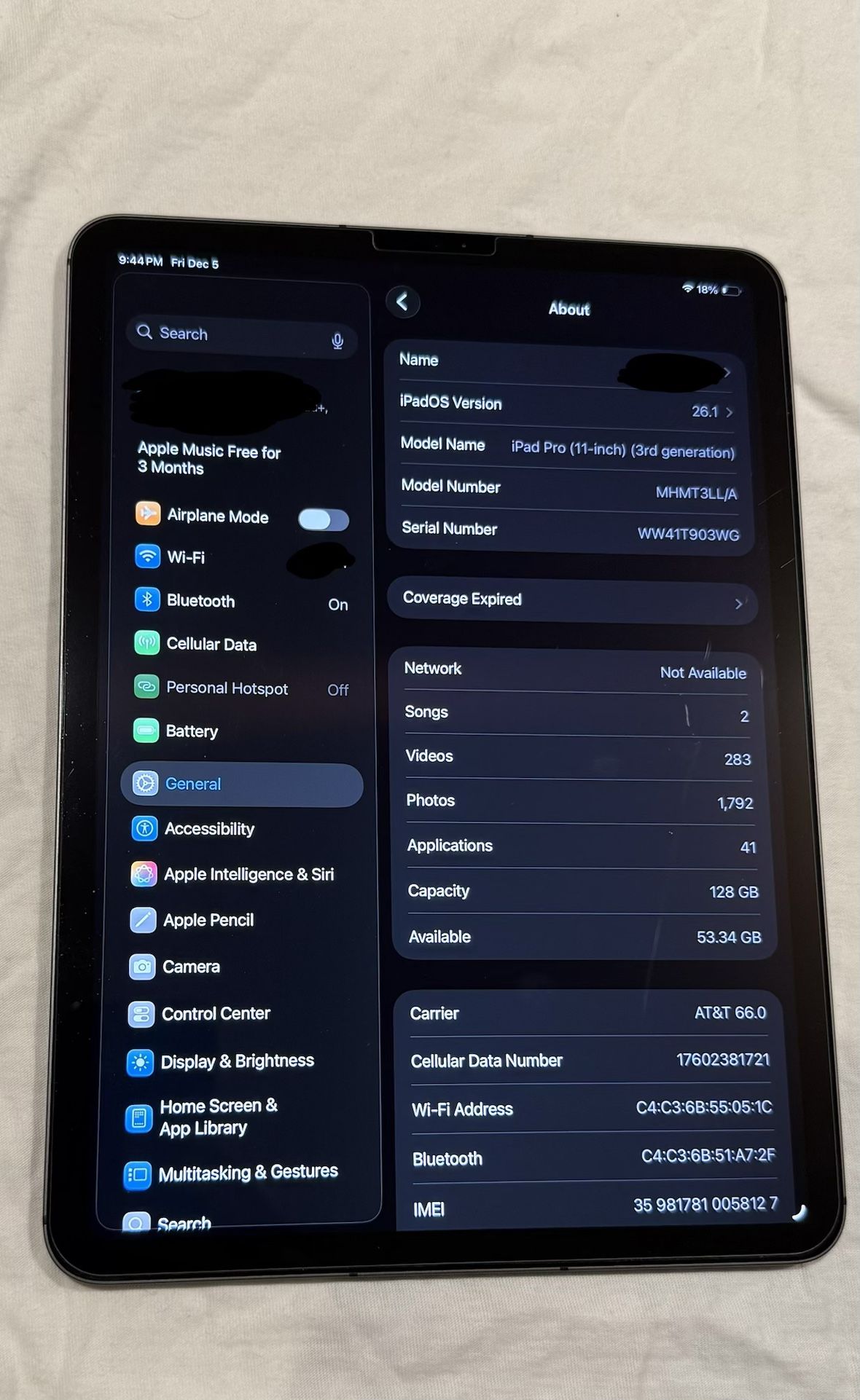 iPad Pro 3rd Gen 11inch 128GB Storage 