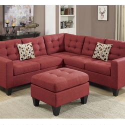 Red Sectional Sofa With Ottoman 