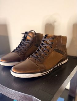 Men's Brown Mid Top Lace-Up Sneakers with White Sole Solid Casual Athletic