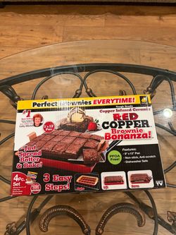 Red Copper Brownie Bonanza Nonstick Bake Pan Set As Seen On TV + Recipe Booklet