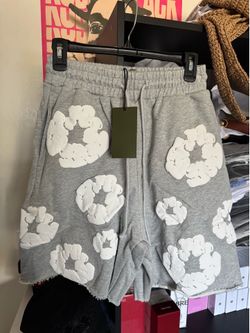 Denim Tears Cotton Wreath Sweat Shorts - Heather Grey / White