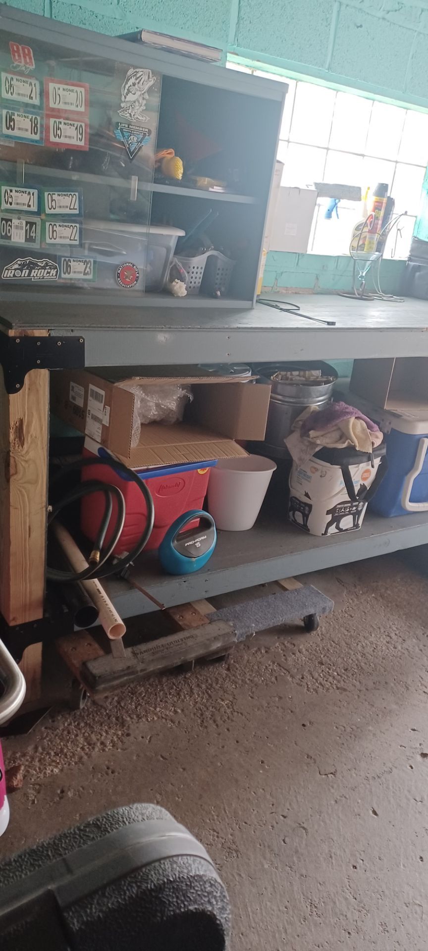 Work Bench with sliding glass door cabinet