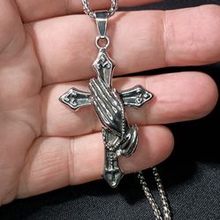 Hand of Prayer Stainless Steel Cross